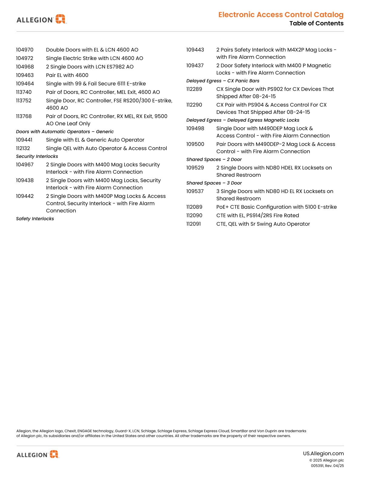 Allegion EAC Catalog