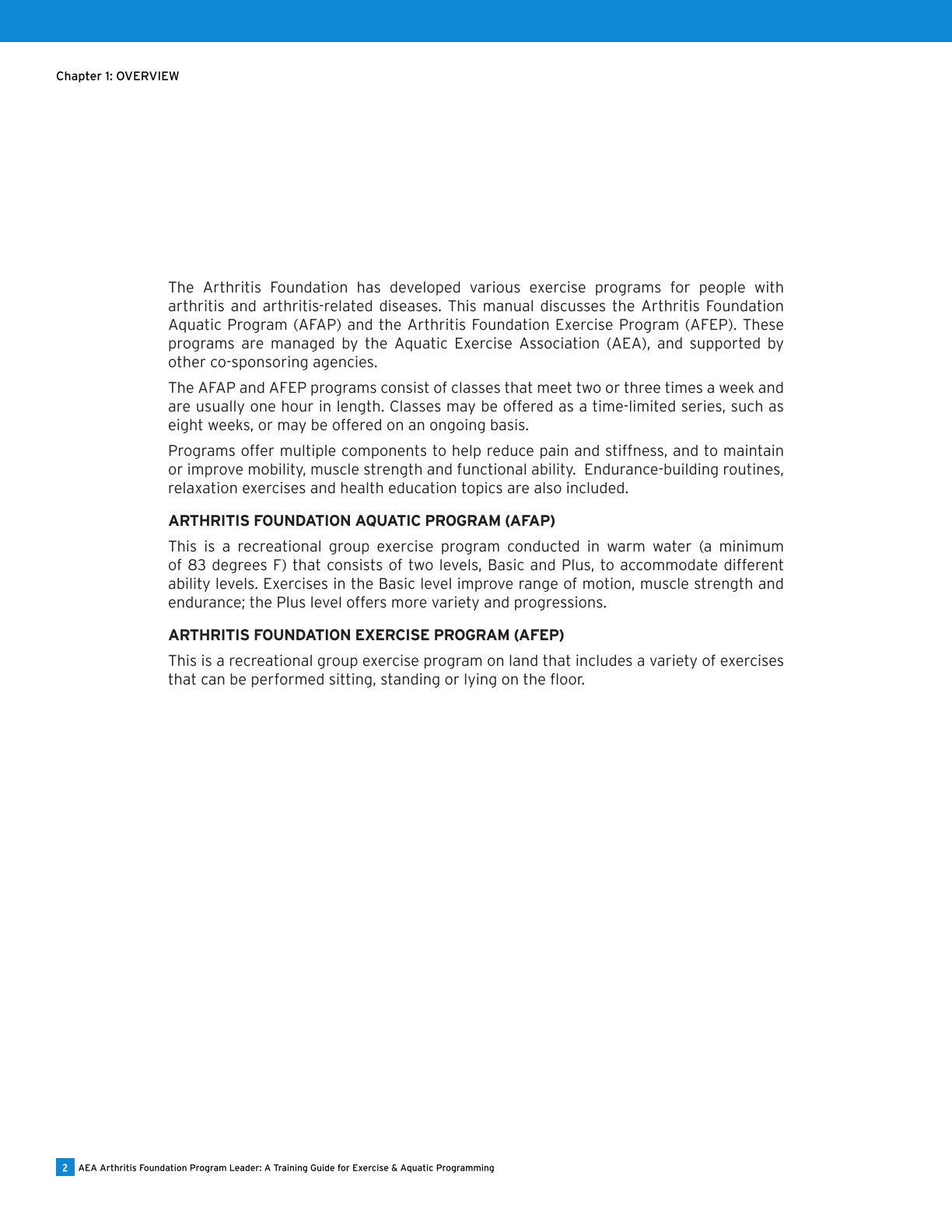 AEA Arthritis Foundation Program Leader A Training Guide for Exercise & Aquatic Programming