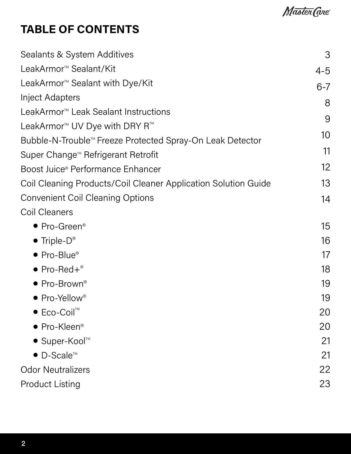 MasterCare Product Catalog