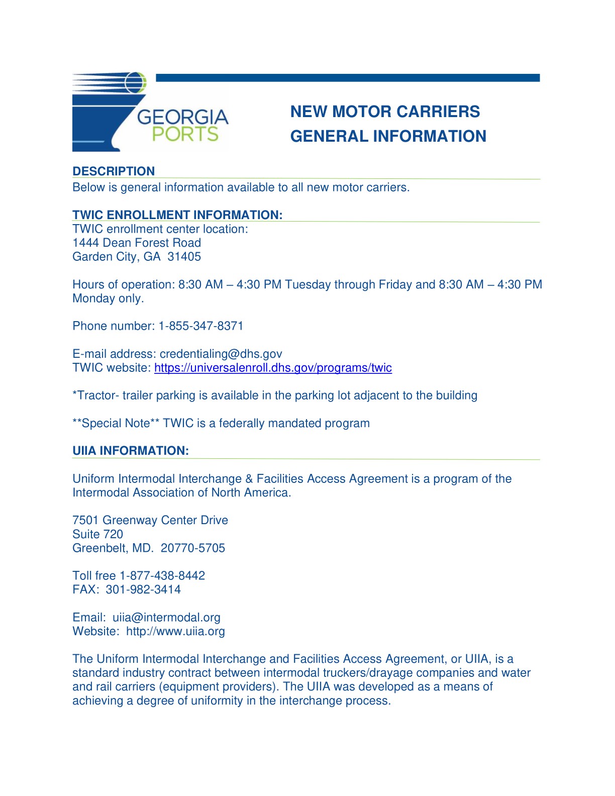 New Motor Carrier General Information