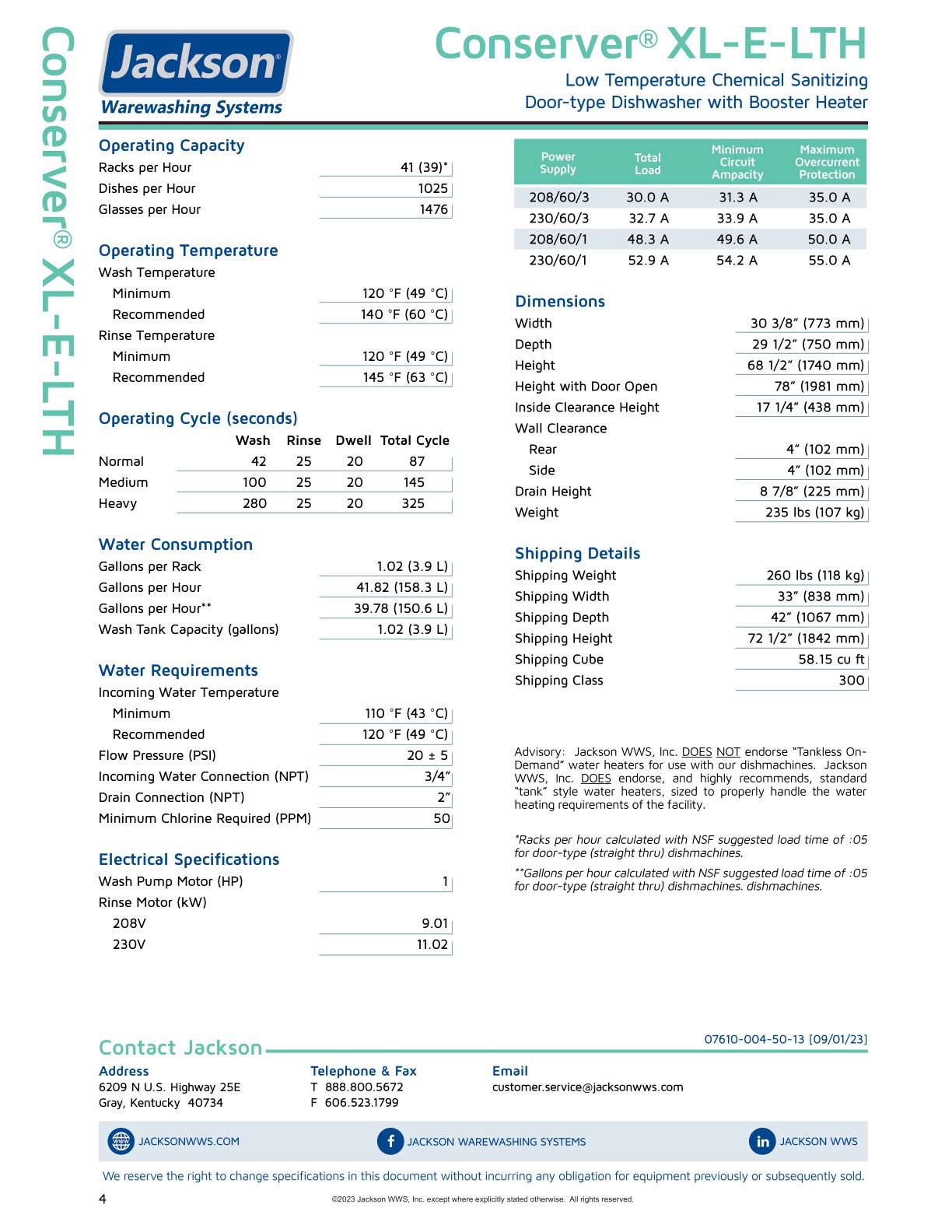 Conserver XLELTH Spec Sheet