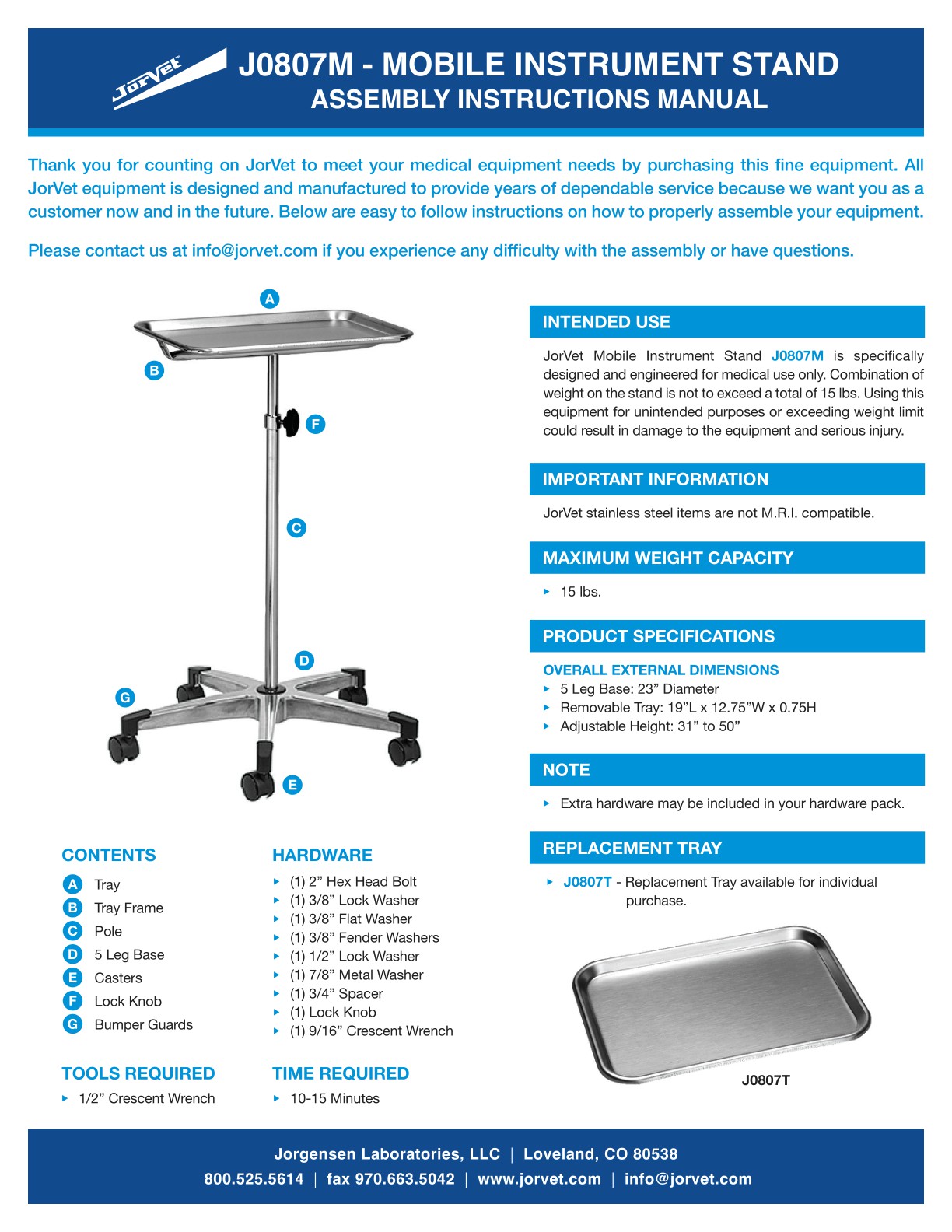 Mobile Instrument Stand Instruction Manual – MANJ0807M