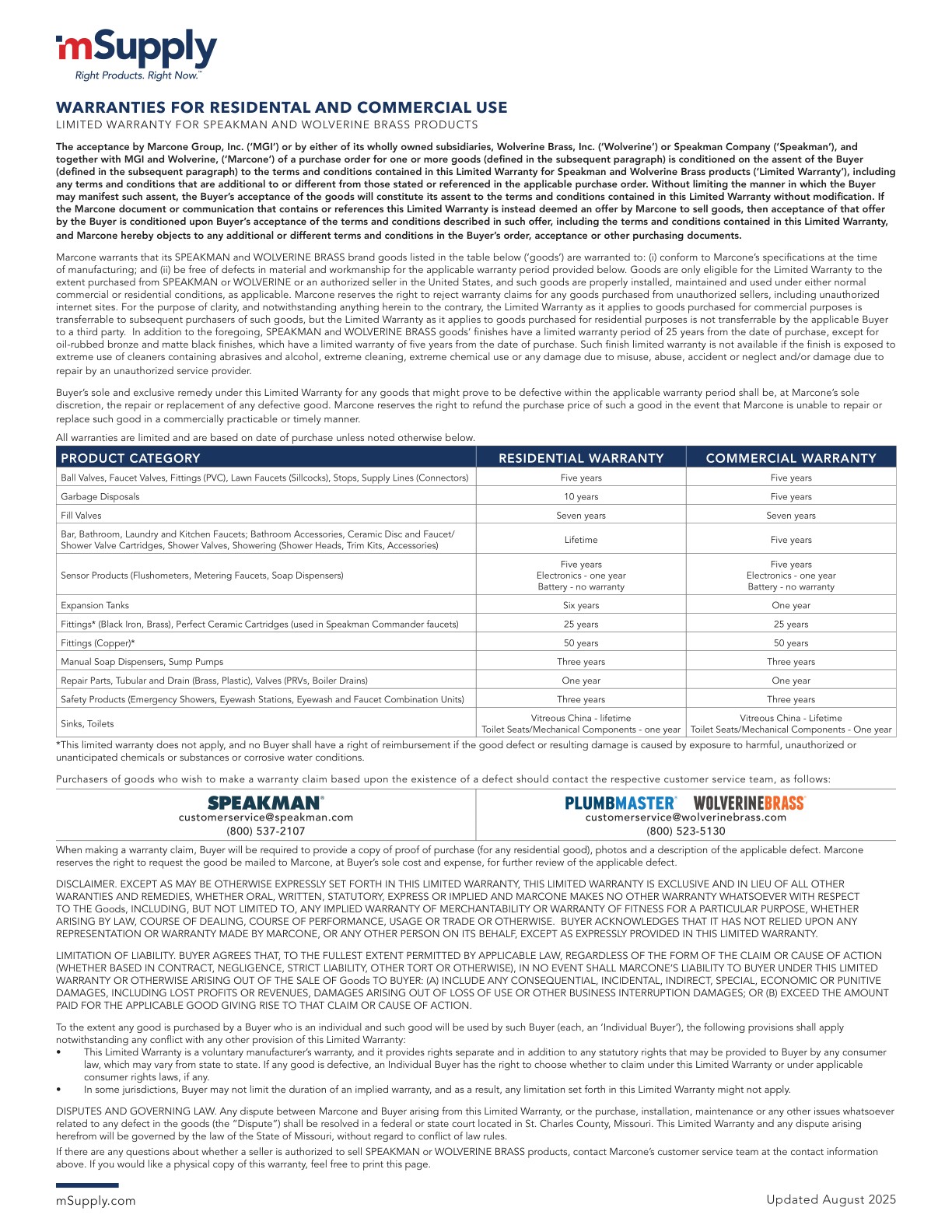 Marcone Plumbing Warranty