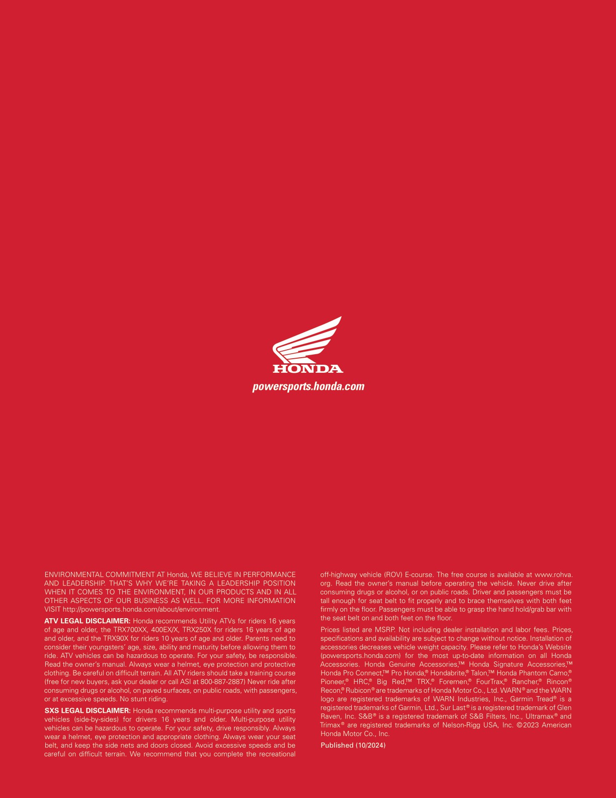 202425 Honda SxS+ATV Accessories Catalog