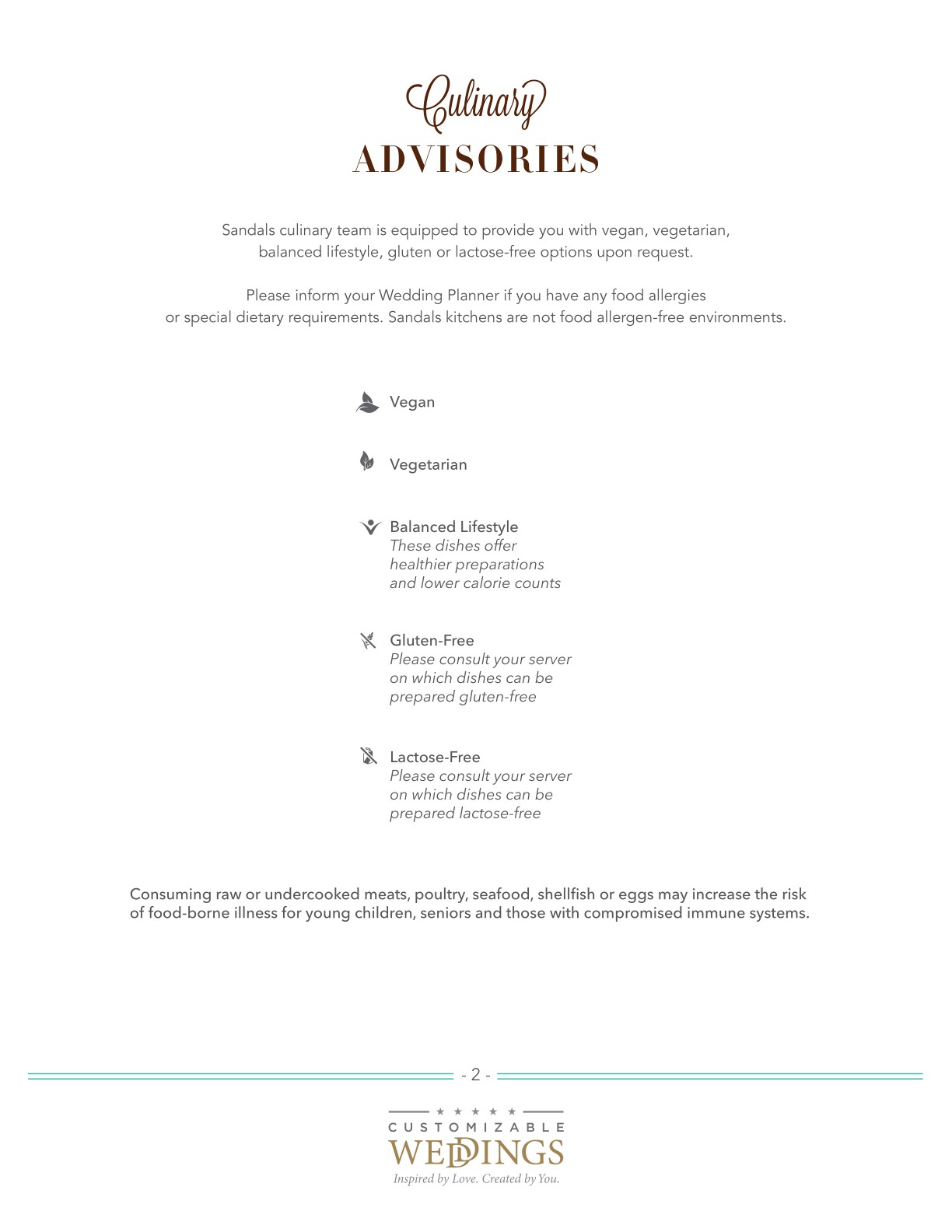 Sandals & Beaches Wedding Menus